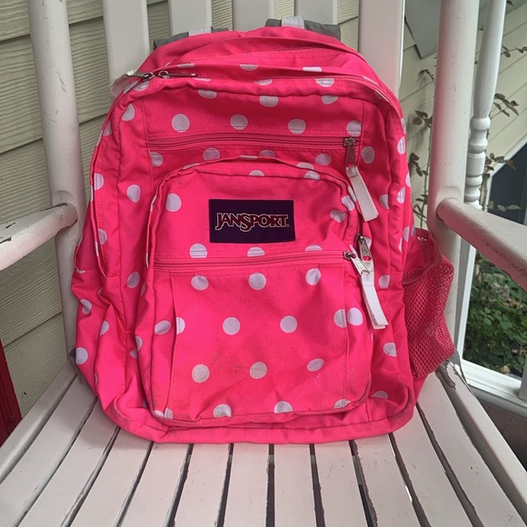 Jansport Big Student Backpack | Pink & White Polka Dots - Picture 1 of 16